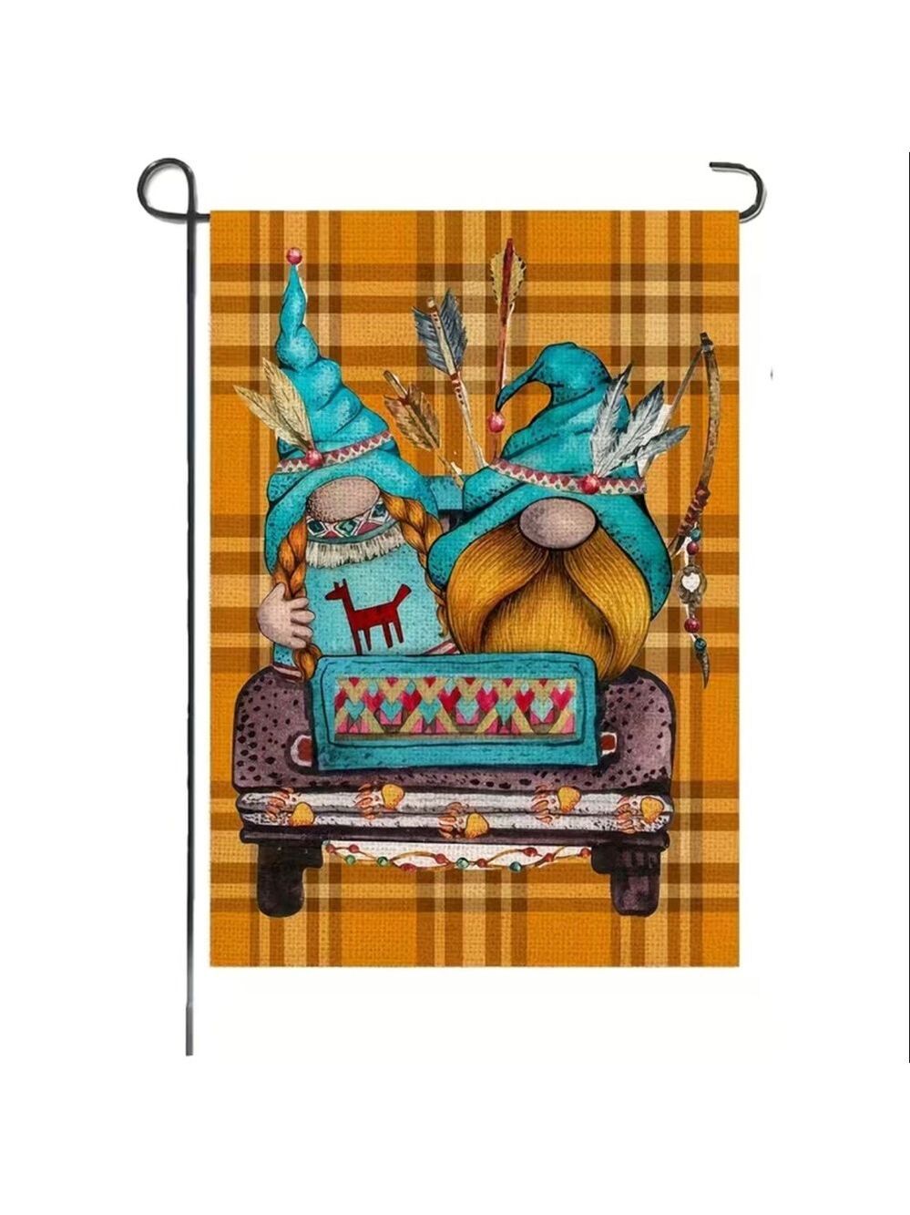 Fall Gnome Couple Plaid Garden Flag Decor 12x18